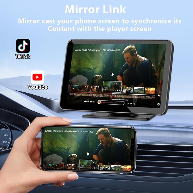 Carplay Screen for Car, 7" HD Wireless Portable Car Play Touchscreen Stereo with Android Auto Mirror Link/Backup Camera/GPS Navigation/Satellite Radio for All Vehicles