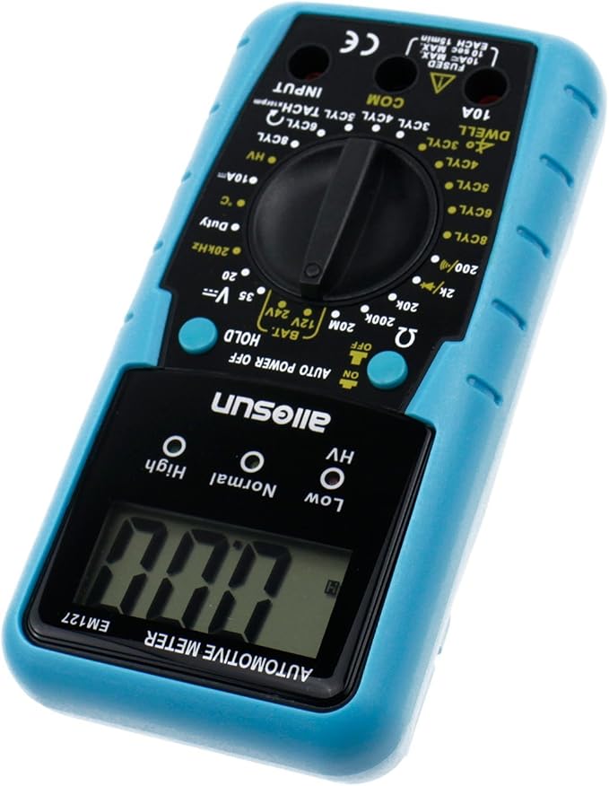 ALLOSUN EM127 Digital Automotive Meter Digital Multimeter RPM Dwell Angel Ignition System Test Duty Cycle Measurement 1999 Reading LCD DCV DC Resistance Measure