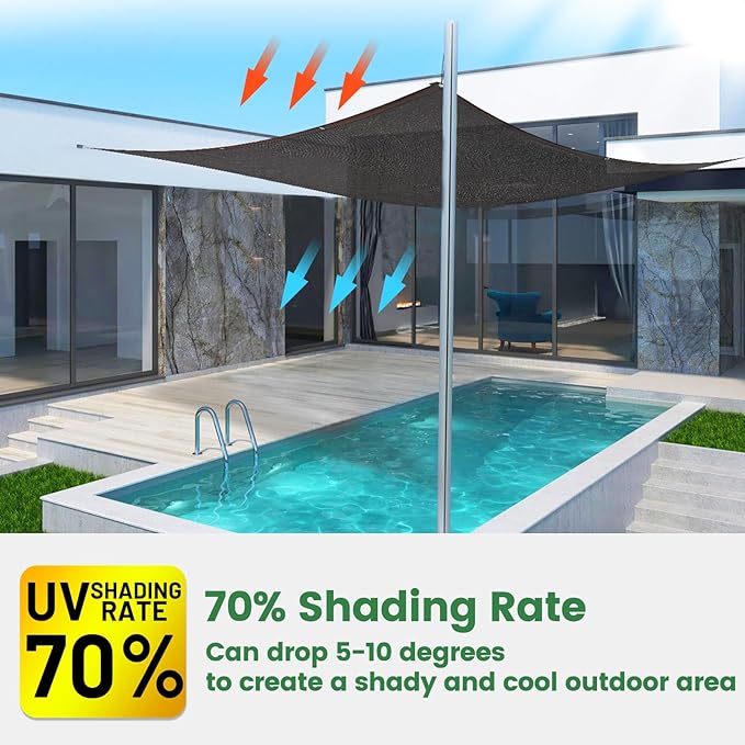 70% Shade Cloth, 10FTx20FT HDPE Mesh Tarp with Reinforced Grommets, Outdoor Sun Shade Net for Greenhouse, Plants, Garden, Pergola, Patio, Chicken Coop (10FT*20FT)