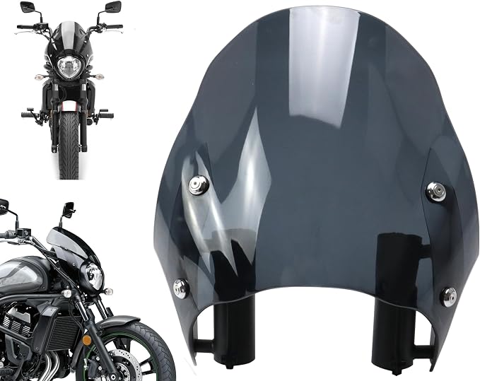 Motorcycle Windshield Fairing Set Wind Deflector Windscreen Mount Kits Fits for Kawasaki S650 Vulcan S ABS SE Cafe EN650 VN650 2015-2025 Smoky Gray