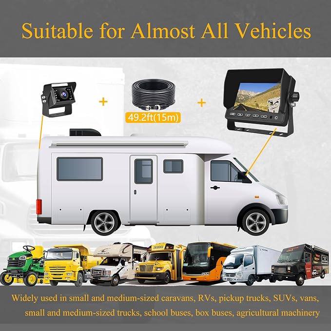 Backup camere System for Truck,VECLESUS V5M 5” 1080P Backup Camera System, 3-Channel Video Input with Reversing Delay & Night Vision, Waterproof Rear View Kit for Trucks/Buses/Vans