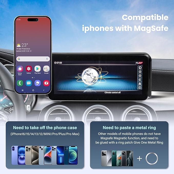 Car Phone Holder for Benz GLC 2016-2019,Benz C-Class 2015-2018- for MagSafe Magnetic Cell Phone Mount for GLC Accessories 7 inch Screen - Strong Magnets for iPhone