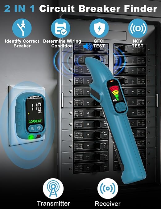 DURFICST Circuit Breaker Finder Tool with Electrical GFCI Outlet Tester, NCV Electrical Circuit Tracer Kit with LCD Display, Includes Adapters and Carrying Case