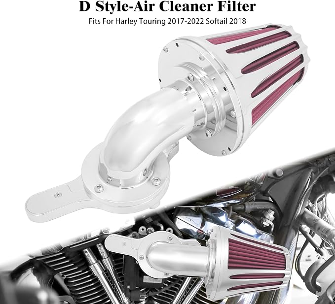 Motorcyle Air Cleaner Filter CNC 90° Forward-Facing Kit Fit for Harley Softail Touring Trike Sportster XL Dyna (Chrome Housing Red Element, D For M8 Touring 17-23 Trike 17-25 Softail 18-24)