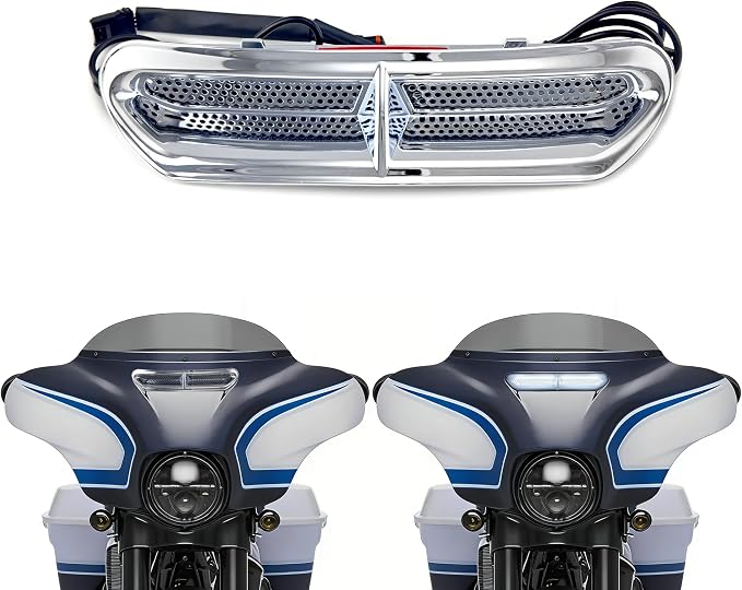 FATECIM Dynamic LED Motorcycle Batwing Fairing Vent Insert Lights for Harley Touring Street Glide Ultra Limited Electra Glide FLHX FLHTK 2014-2023 (Chrome with White Running Light & Amber Turn Signal)