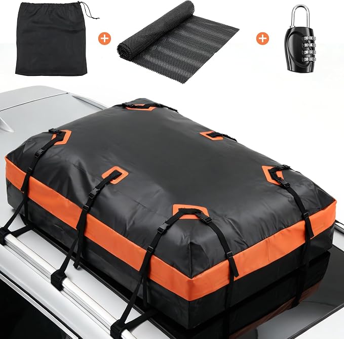 DUMOS Car Rooftop Cargo Carrier 20 Cubic Feet, Car Roof Waterproof PVC Bag | with Anti-Slip Mat, Combination Luggage Lock, Reinforced Straps & Door Hooks, Fit Vehicles with/without Roof Racks