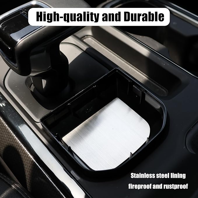 Car Ashtray with Lid - Detachable Non-Cup Holder Design, Stainless Steel Liner Compatible with Chevy Silverado/GMC Sierra 2023-2025, Smoking Accessories with Cigarette Holder Matching Interior.