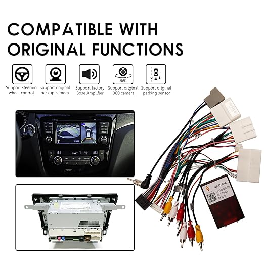 16-Pin Car Radio Wiring Harness Canbus Box for Nissan Qashqai Rogue X-Trail 2014-2022, Retain Factory Rear Camera 360 Camera Steering Wheel Control Bose AMP, Plug & Play for Android Storeo