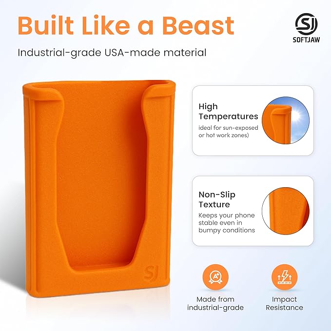 Chatelet SoftJaw Magnetic Phone Holder – Universal Rugged Phone Mount for Work, Boats, Trucks, Camping, Pool Umbrellas & More | Super Strong Magnets + Bonus Strap | USA Made (Orange, Phone)