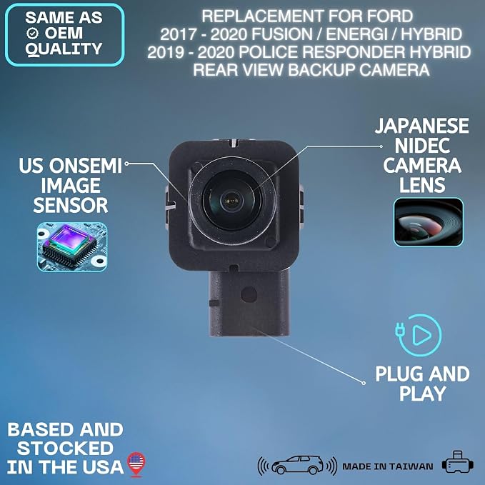 Backup Camera Replaces for 2017-2020 Ford Fusion/Energi/Hybrid | 2019-2020 Police Responder Hybrid OE Part # HS7Z-19G490-F, HS7Z-19G490-A, HS7Z-19G490-D