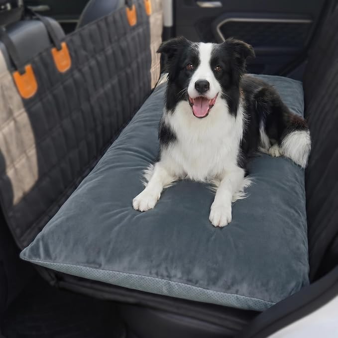 Loiion Dog Car Bed with Removable Washable Cover, 48x24.5in | Non Slip Travel Dog Bed, Waterproof Dog Bed Car Seat Fits SUVs Sedans Trucks, Machine Washable Cover With Zipper, 3in