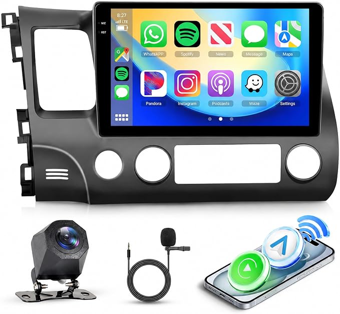 4G 128G Car Radio for Honda Civic 2006-2011 Stereo 10.1 inch Incell Touch Screen Wireless CarPlay Android Auto Android Head Unit DAB Bluetooth GPS 5G WiFi SWC Backup Camera