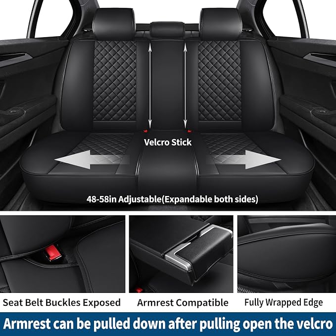 Black Leather Car Seat Covers Full Set Breathable Seat Protectors Waterproof Automotive Seat Covers Universal Fit for Most Cars SUVs Trucks Vehicles