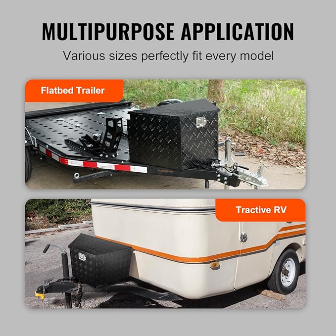 VEVOR Trailer Tongue Box, Heavy Duty Trailer Tongue Tool Box Storage Organizer with Lock & Keys, Utility Tool Chest for Pickup Truck Bed, RV, SUV, Off-Road Vehicle, Aluminum, 33" x 19" x 18", Black