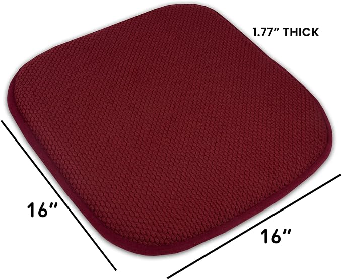 Sweet Home Collection Memory Foam Chair Cushion Honeycomb Pattern Solid Color Slip Non Skid Rubber Back Ultimate Comfort and Softness Rounded Square 16" x 16" Seat Cover, 12 Pack, Wine Burgundy