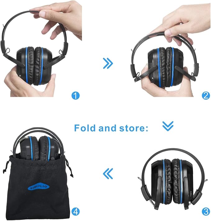 SIMOLIO IR Headphones for Car DVD System, Universal 2 Channel Wireless Infrared Headphone for Honda Odyssey, Pilot, Toyota Sienna, uConnect, GMC Yukon, with AUX Cord, Folding & Carry Pouch, 2 Pack
