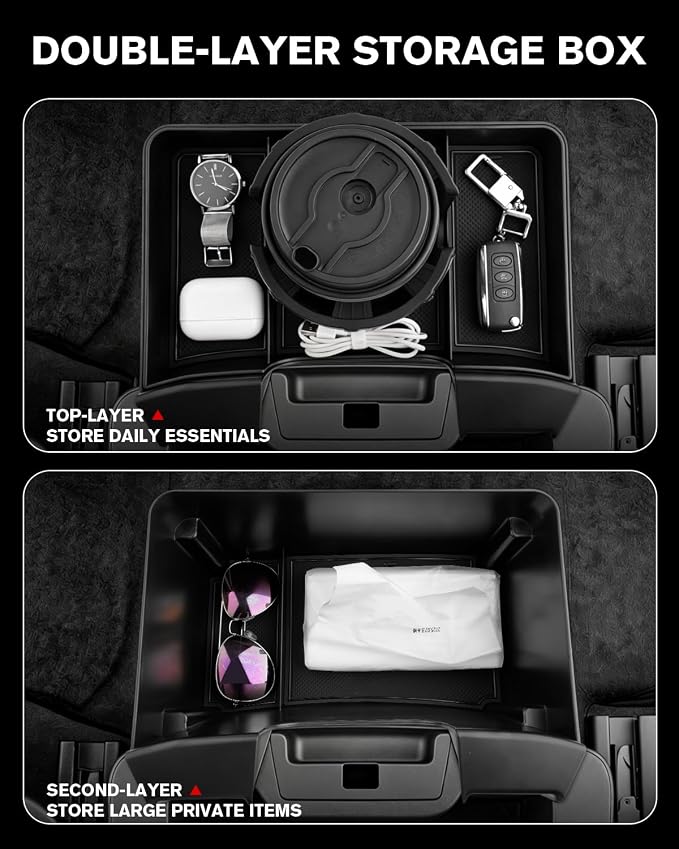 for 2019-2026 Silverado/Sierra 1500 & 2020-2026 Silverado/Sierra 2500/3500 Accessories(Split-Bench Folding Seat Only) Double Layer Center Console Hanging Organizer Box&Large Cup Holder