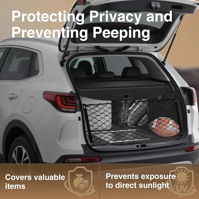 Trunk Cargo Cover for Kia Sportage 2023-2025 2026, with Carbon Fiber Texture Ends, Anti-Peeping Retractable Security Shade for Privacy, Kia Sportage Accessories