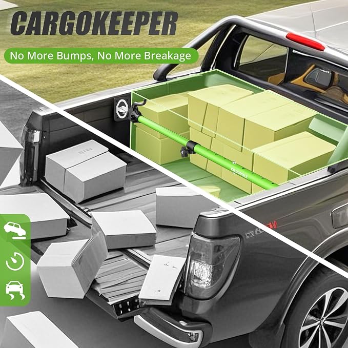 KILOUPOLE Adjustable Cargo Bars, 40" to 79" Non-Slip Truck Bed Divider, Cargo Bar for Pickup Truck Bed Cargo Bars for SUVs, Trailers, Vans, with Cargo Net Organizer and Divider Bar, 1-Pack