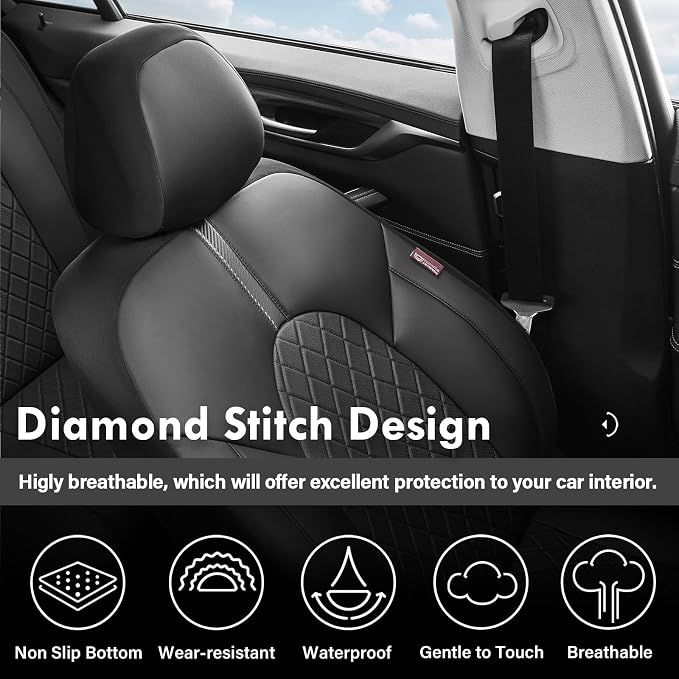 Coverado Seat Covers, Car Seat Covers Full Set, Black Front Seats Back Seat Cover, Seat Covers Non-Slip Seat Protectors Universal Fit for Most Cars (Black)