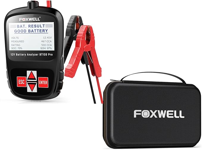 FOXWELL BT100 PRO 12V Car Battery Tester,100-1100CCA Battery Load Tester & Portable Carrying Case