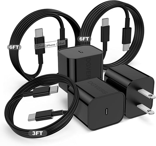 Fast Charger for iPhone 17 16 15 Charger Fast Charging 3Pack, 3+6+6ft USBC to USBC Cable Cord &20W Type C Block for iPhone 17/17 Air/17 Pro Max/17 Pro/16 15 Pro Max/Pro/Plus,iPad Pro/Air/Mini