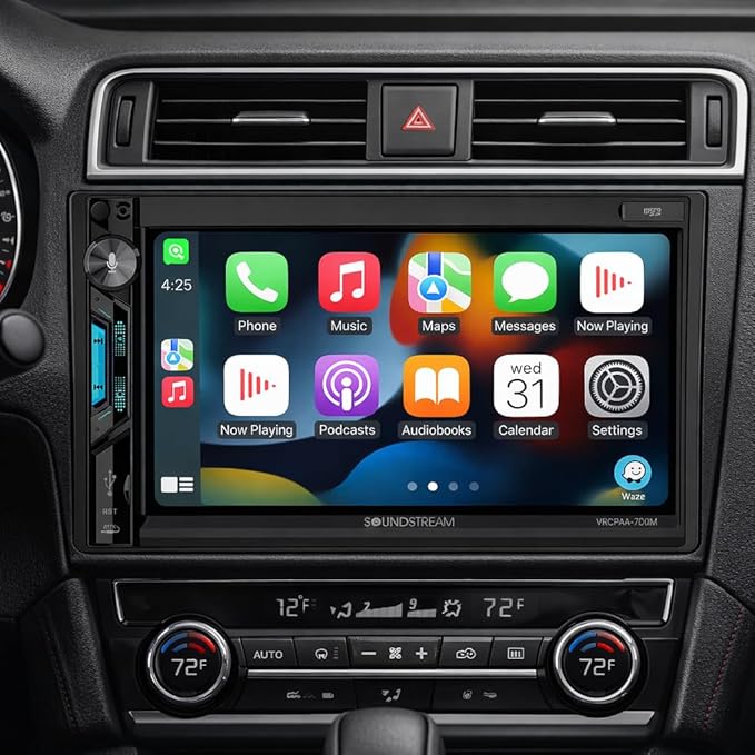 Soundstream VRCPAA-7DRM 7” | Digital Media Receiver, Wireless Apple CarPlay® & Android Auto® Double Din Car Stereo, HD Touchscreen, Bluetooth | USB/microSD Playback | Camera Inputs + Backup Camera