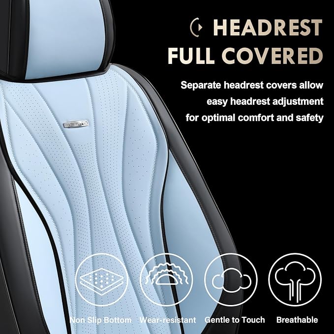 Coverado Front Seat Covers, 2 Pack Waterproof Seat Cover for Cars, Premium Leather Seat Covers, Front Seat Car Seat Protectors, Driver Car Seat Cushions Universal Fit for Most Vehicles (Black&Blue)
