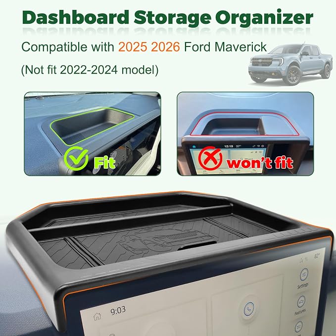 Dashboard Storage Organizer for Ford Maverick 2025 2026 Center Console Insert Tray with Magnetic Lid Hidden Panel Secret Compartment (Only for 13.2 inch Screen)