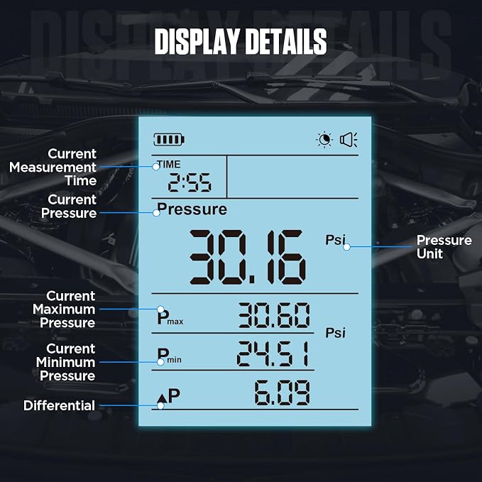 AUTOOL Fuel Pressure Gauge Digital Fuel Pressure Tester Kit 0-426PSI 0~29bar for Petrol Engine Fuel Pressure Test, Automotive Fuel Pressure Tester with Hoses Adapters PT630