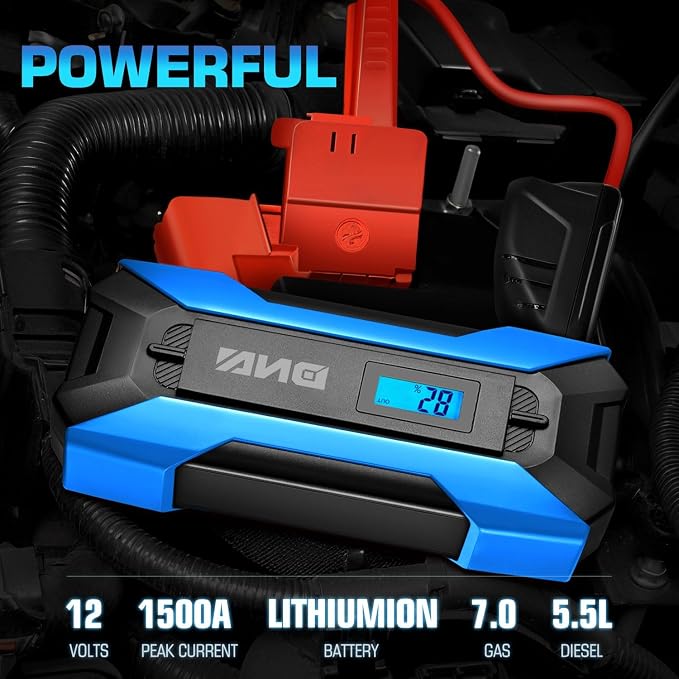 DNA MOTORING 12V 1500A 15000 mAh Portable Car Battery Jump Starter, Battery Pack Chargers, Jump Box， for Up to 7.0L Gas & 5.5L Diesel Engine TOOLS-00216 Blue