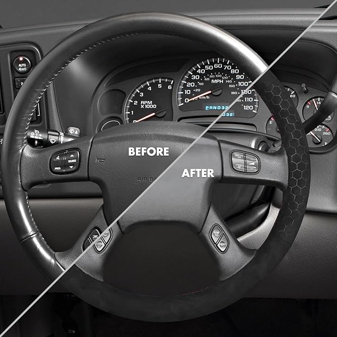MEWANT Steering Wheel Cover for Chevy Silverado 1500/2500/3500 2003-2006 / Silverado 1500 2500HD 3500 Classic 2007 / Trailblazer 2002-2009 Hand-Stitched Steering Wheel Wrap