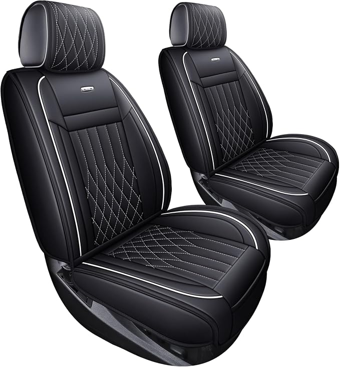 Aierxuan 2Pcs Front Chevy Silverado GMC Sierra Car Seat Covers, Custom Fit 2007-2026 1500 2500 HD 3500 HD Crew, Double, Extended Cab or Pickup Truck, with Waterproof Faux Leather (Black and White)