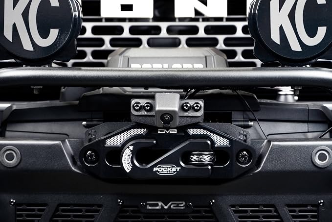 DV8 Offroad Front Camera Relocation Bracket for 2021-2026 Ford Bronco | Corrects 360 View with Winch Bumper | Includes Extended Camera Optical Cable & Spray Hose | Adjustable for Different Setups