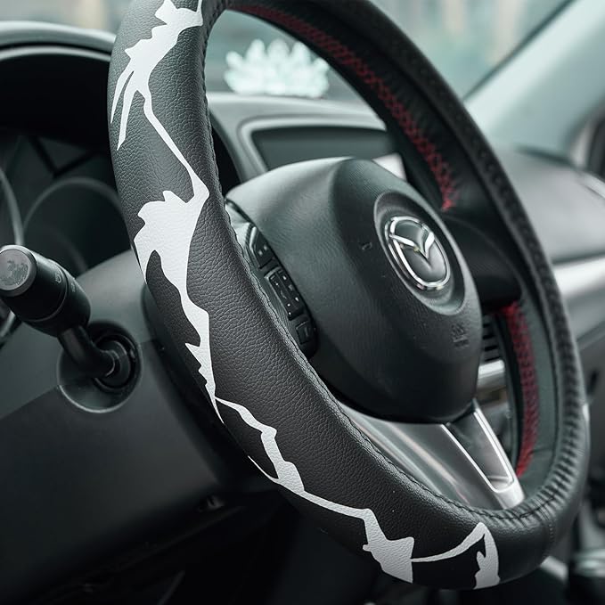 Mountains, Adventure, Outdoors, Camper, Hiking, Mountain Car Leather Steering Wheel Cover - 15-inch Universal Microfiber- Soft & Breathable & Silicone Anti Slip Auto Steering Wheel Wrap