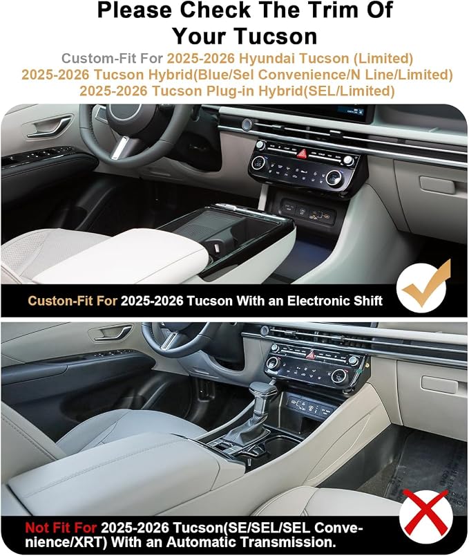 ECOZEN Lower Center Console Organizer For 2025-2026 Hyundai Tucson - TPE Lower Console Storage Tray with Two Extra Cup Holder For 2025-2026 Tucson/Hyundai Accessories - Only Fit With Electronic Shift