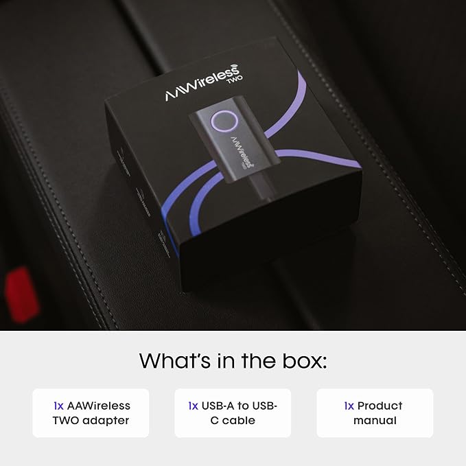 AAWireless Two – Wireless Android Auto Adapter – Convert Factory Wired Android Auto to Wireless – Bluetooth & Wi-Fi Auto Connect – Easy Plug & Play – Multifunction Button – Made in Europe
