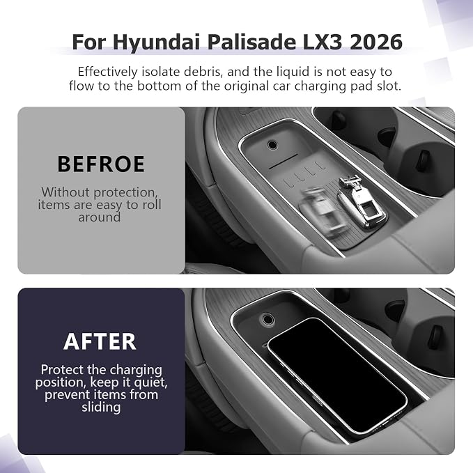 LUWU 2026 Palisade Wireless Charging Anti-Slip Mat Compatible with 2026 Hyundai Palisade Accessories Silicone Protective Pad Liner Premium Protective Pad Center Console Phone Charger Liner Mat Black