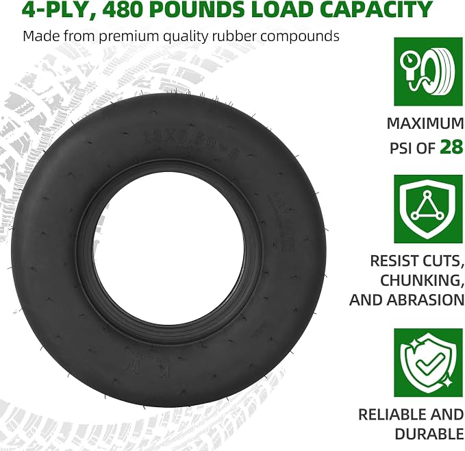 AR-PRO (2-Pack) 13x6.50-6 Lawn Mower Tires, Replacement 13x6.5-6 Smooth Tractor Turf Tire, 4 Ply Lawn Mower Tire Tubeless 480lbs Load Capacity, Fit for Most Riding Mower, Lawn Garden Tractors