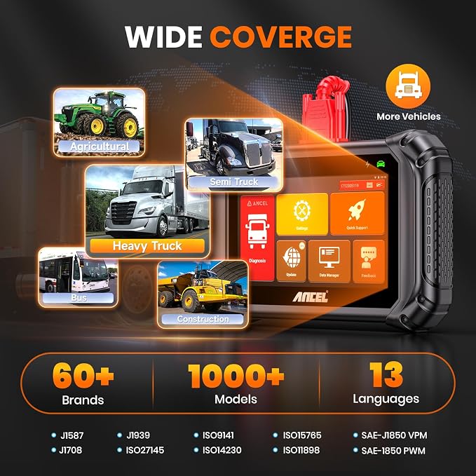 ANCEL V5HD PRO Heavy Duty Truck Scanner, Diesel Diagnostic Tool with DPF Regen & Bi-Directional Control, Full System Scan for Cummins Detroit Caterpillar Volvo Paccar, for Fleets & Truck Owners