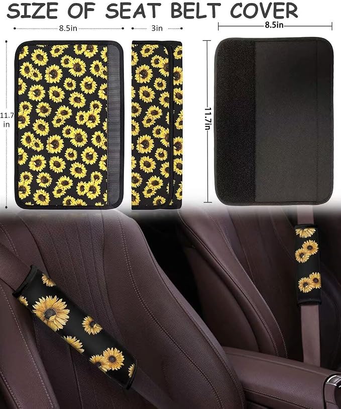 Fire Flame Wolf 11 Pieces Car Seat Cover Full Set for Women Men, Seat Covers Steering Wheel Cover Car Seat Belt Pad Car Coasters Keychain for Cars Trucks SUVs
