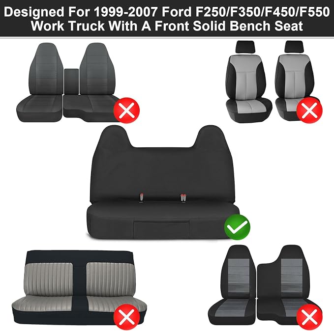 SAPUBK Custom-Fit Front Bench Seat Cover Replace for 1999-2007 Ford F250 F350 F450 F550, Waterproof 600D Oxford Cloth Interior Seat Cover Accessories(Machine Washable)
