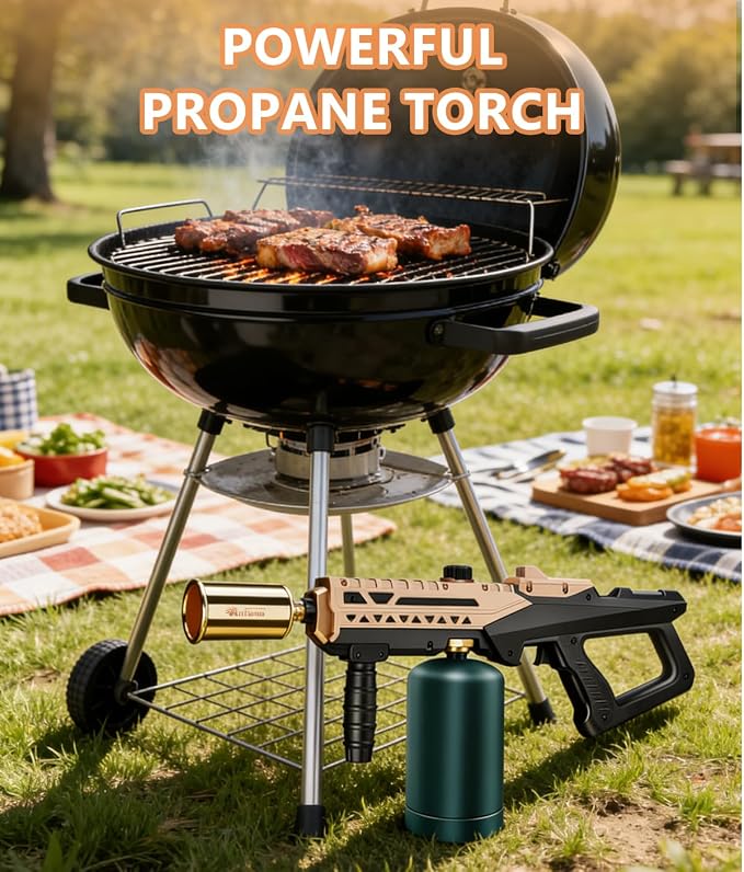 Propane Grill Torch Gun – Cooking Torch – Culinary Torch Sous Vide – Adjustable Flamethrower for BBQ, Campfire, Charcoal Wood Grills Lighter(Tank Not Included)