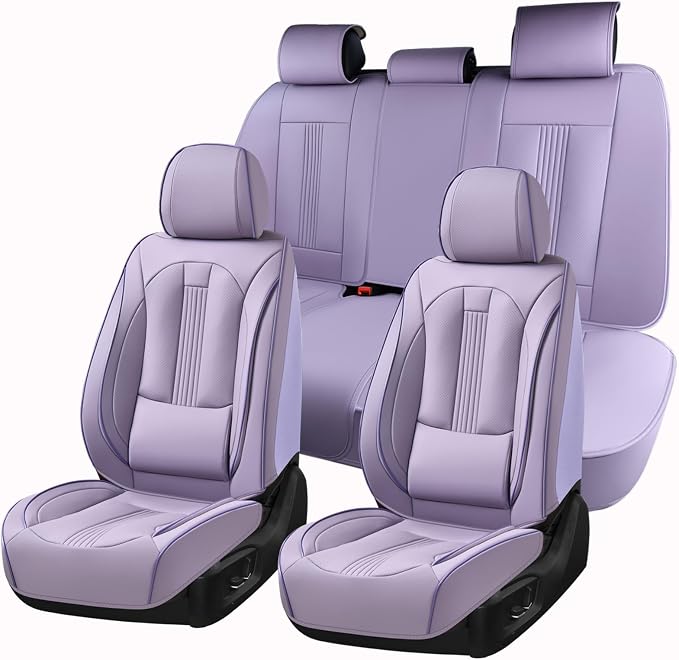 Huidasource Purple Seat Covers, Nappa Leather Car Seat Covers with Lumbar Support, Ventilation Holes, Velcro Adjustable, Airbag, Full-Coverage Seat Covers, Fit for Most Cars SUV Trucks, Purple