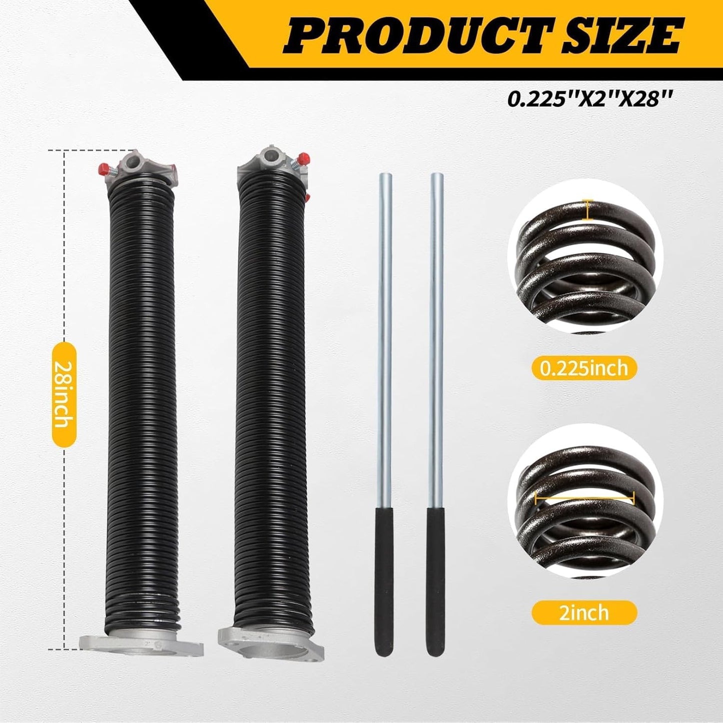 Pair of 2"Garage Door Torsion Springs Set with Non-Slip Winding Bars, Electrophoretic Coated (0.225X2"X28")