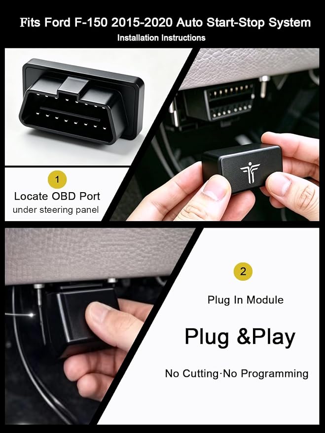Auto Start Stop Eliminator Ford F150 Car Accessories Compatible with Ford F150 2015-2020, Plug and Play OBD Connection Module, No Cutting No Programming.
