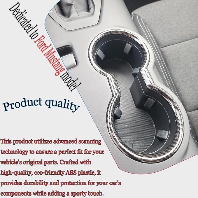 MUXEE Front Cup Holder Trim,for Ford Mustang 2024 2025 2026 - ABS Carbon Fiber Front Cup Holder Protective Panel Cover Sport Interior Trim Accessories
