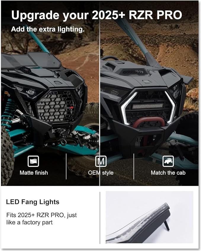 Kiwi Master Fang Lights for 2025 2026 Polaris RZR RZR PRO XP/PRO R/S Accessories, OEM Replacement # 2417278 2417279, Front LED Signature Lights, Pair