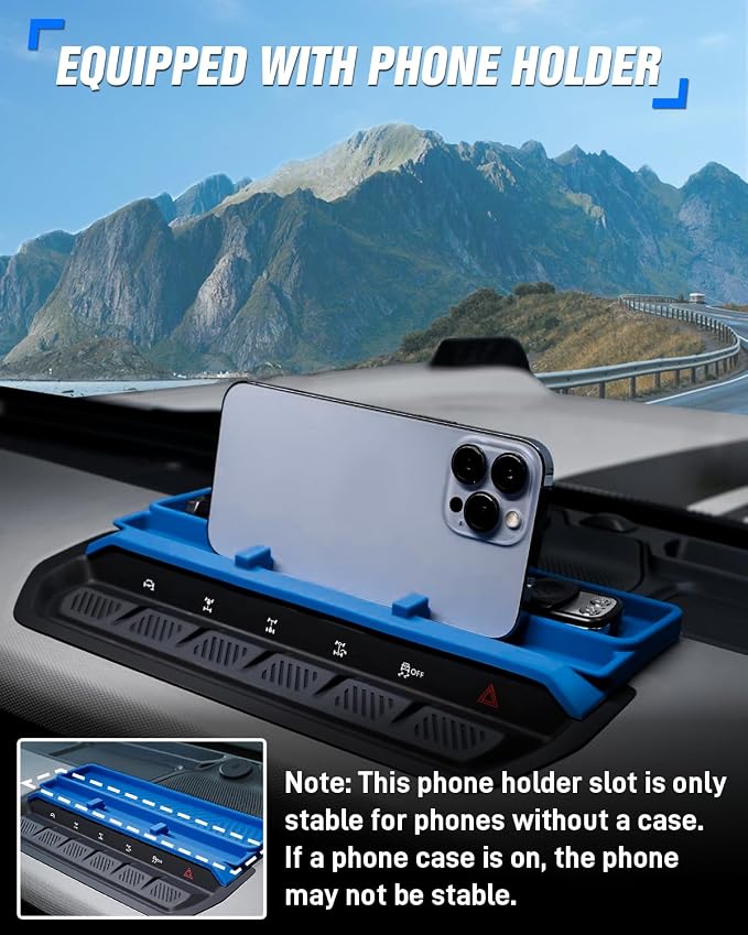ROADER Bronco Center Console Organizer Compatible with 2021-2025 New Ford Bronco Interior Accessories, Dashboard Insert Tray Storage Box with Phone Holder Dash Organizer - Blue