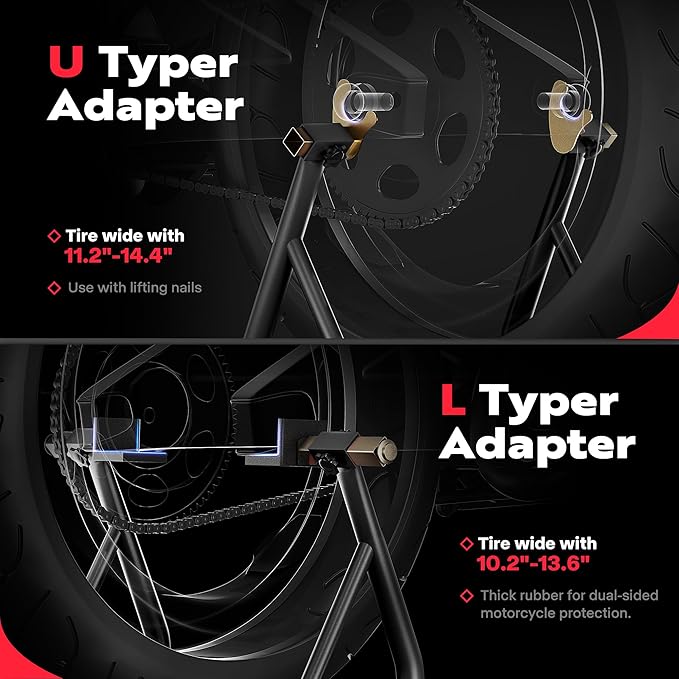 SPECSTAR Universal Motorcycle Stands, 882 Lbs Capacity Front Rear Wheels Lift Combo with U+L Adjustable Swingarm Spool, Heavy Duty Paddock Stands fit for BMW, Suzuki, Yamaha, Honda, Kawasaki, Black